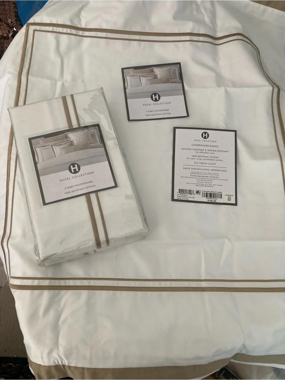 3 - Hotel Collection Ivory Duvet Cover with Tan Double Stripe Trim Retail $240.